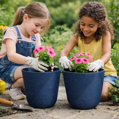 2 pots à fleurs ronds modernes en plastique, paire de pots de fleurs bleues pour plantes et plantes ornementales de 12 pouces, décor de jardin pour bureau à domicile