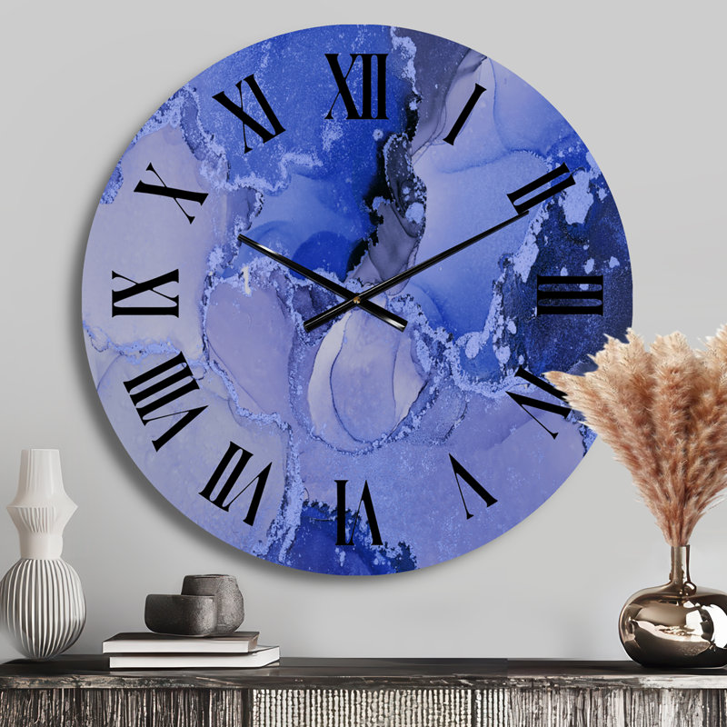 Horloge murale moderne de luxe avec art abstrait I, Petit, Bleu / Noir