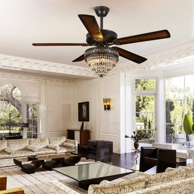 52"/62" Crystal Ceiling Fan Fandelier With Lights