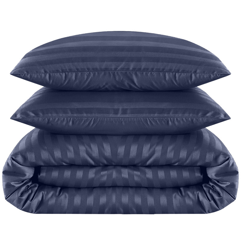 Microfiber 250 TC Reversible Stripe Duvet Cover Set with Pillowcases, Navy, Single Duvet Cover + 1 Standard Pillowcase