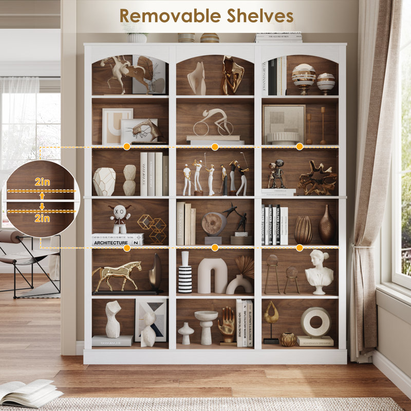 Huckins Standard Bookcase with Adjustable Shelves, 71.2" H x 63.4" W Modern Wood Storage Shelf, White/Brown
