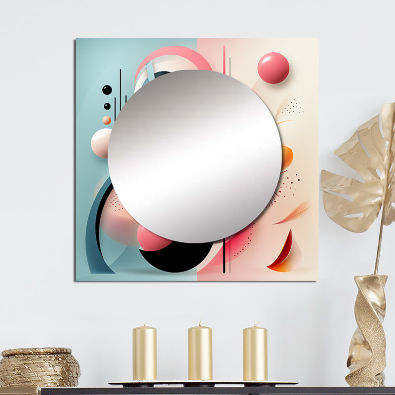 Fleurs de rythme en rose et bleu I - miroir carré géométrique moderne pour décoration murale, 23 po x 23 po