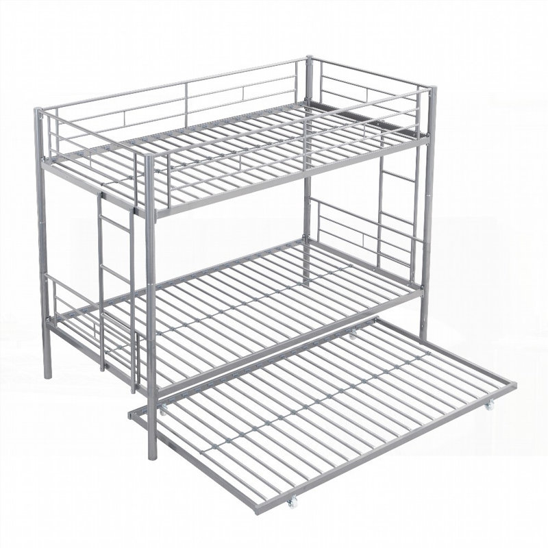 Lit superposé en métal robuste avec lit gigogne (grand lit) - Aucun sommier nécessaire, robuste et robuste Durable