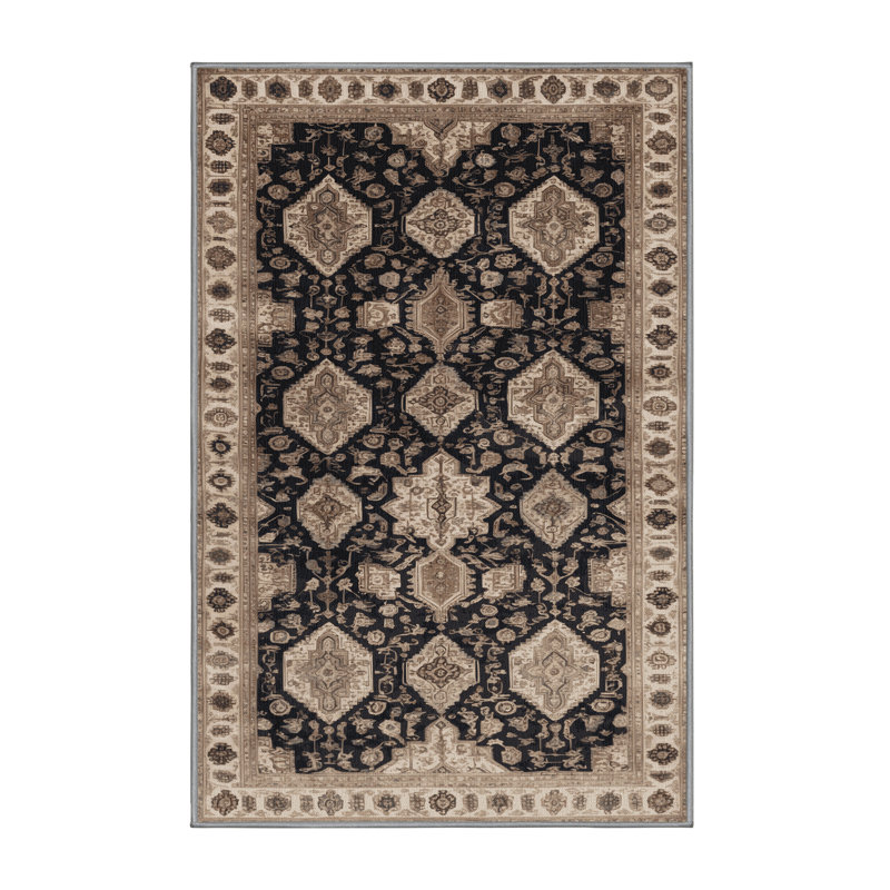 Machine Washable Persian Gray Area Rug, Rectangle 4' x 6'