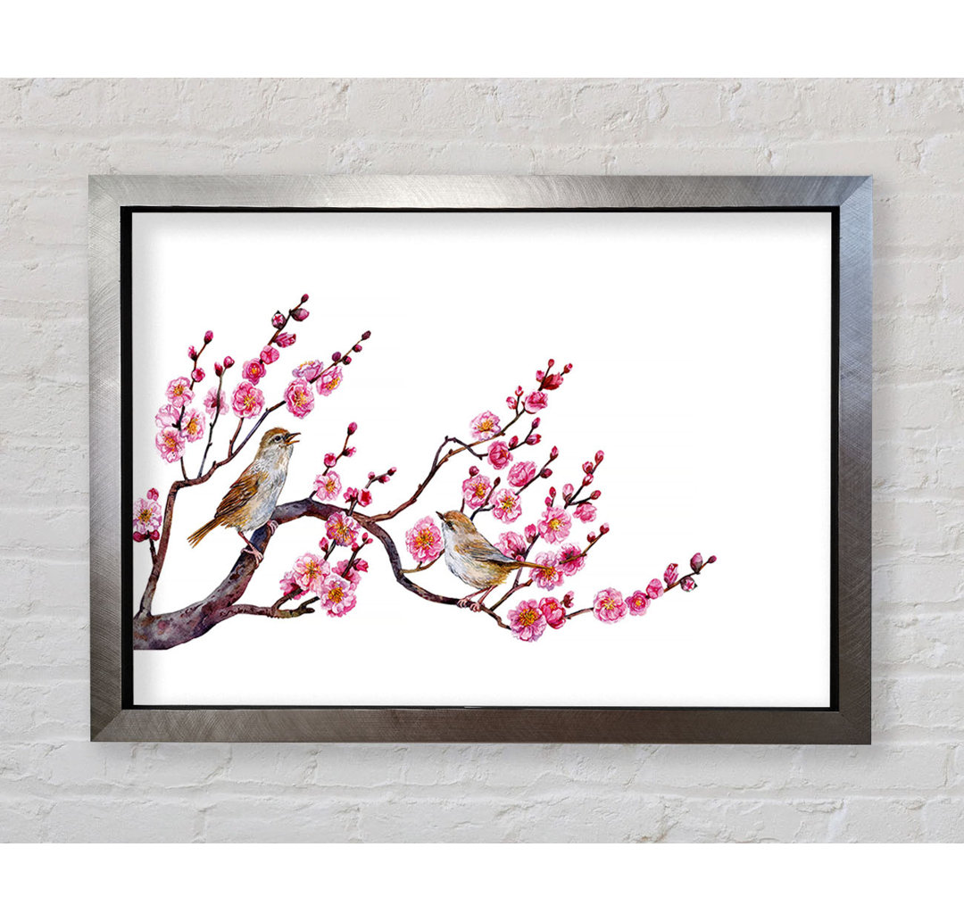 Cherry Tree Love Birds Gerahmter Druck Wandkunst