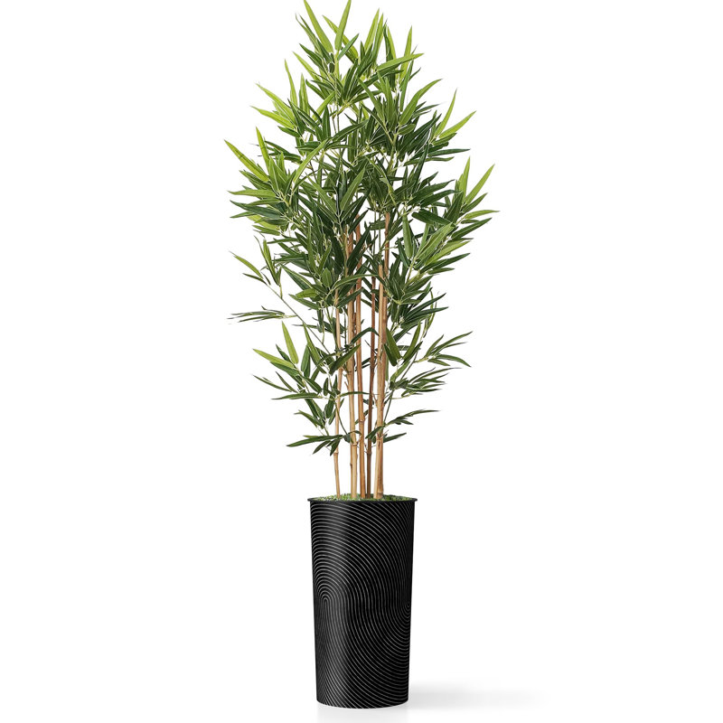 Artificial Tree in Blue and White Planter Fake Bamboo Silk Tree (Plant Pot Plus Tree), Fingerprint Black