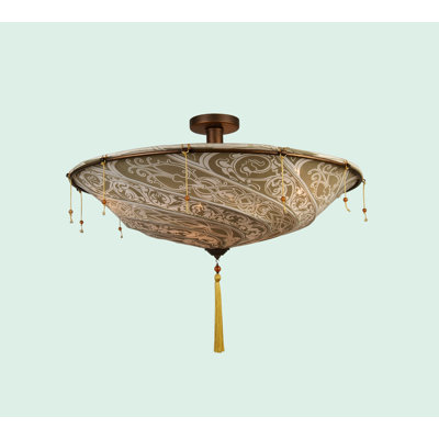 Luminaire en tissu 4 lumières à motif brun