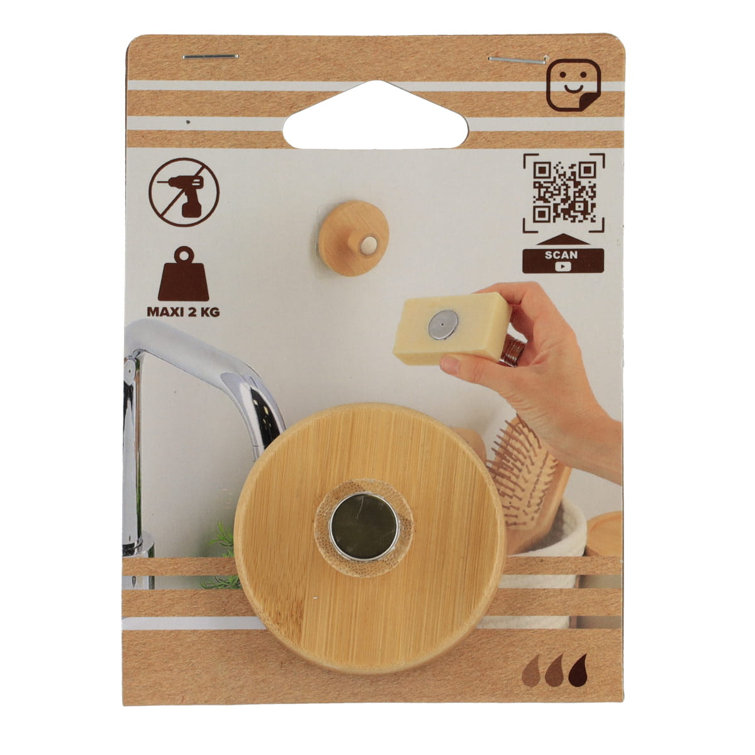 Magnetic Soap Holder Bamboo Wall Mounted Adhesive Evideco