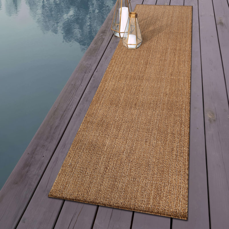 Tapis tissé plat intérieur / extérieur Plaid, Naturel, Tapis de couloir 2 pi 3 po x 6 pi