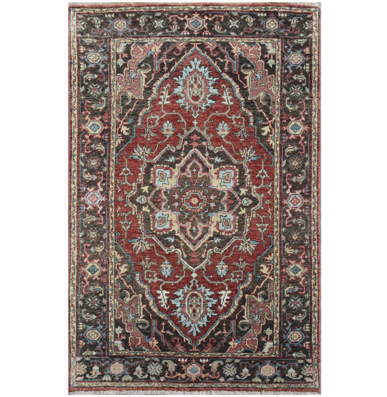 Wool Oriental Area Rug in Red/Charcoal