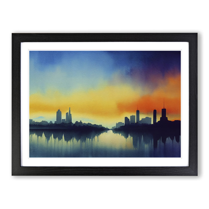 Watercolour City Skyline Vol.5 Abstract - Single Picture Frame Print, 34cm H x 46cm W x 2cm D, Black Framed