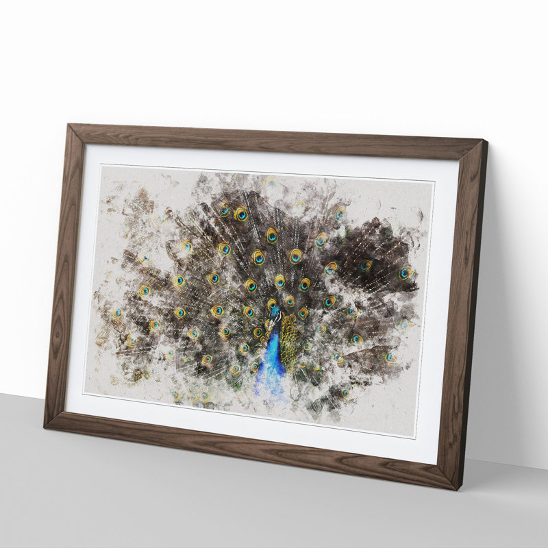 Peacock Vol.1 - Picture Frame Graphic Art, 65cm H x 90cm W x 2cm D, Walnut Framed