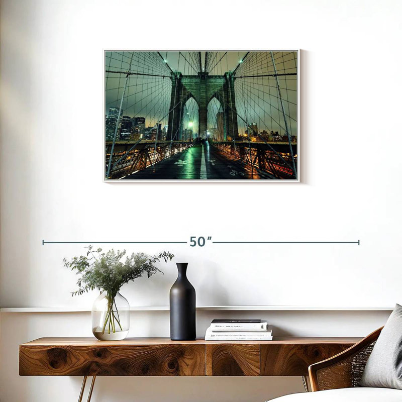 Brooklyn Bridge Nightfall, Cadre flottant blanc, 31 po x 21 po