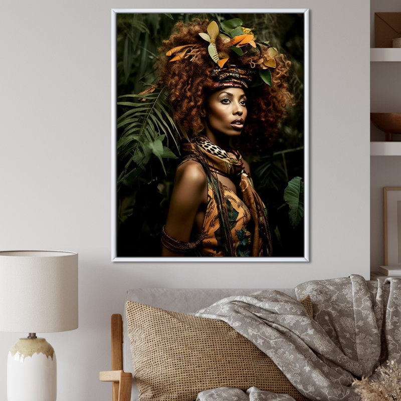 Impression sur toile Afropunk Haute Couture Jungle, H 20 po x l 12 po x P 1 po, Cadre flottant blanc