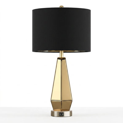 Ensemble de 2 lampes de chevet modernes noir doré avec ports USB - Lampes de chevet contemporaines en verre à miroir pour tables de bout de salon