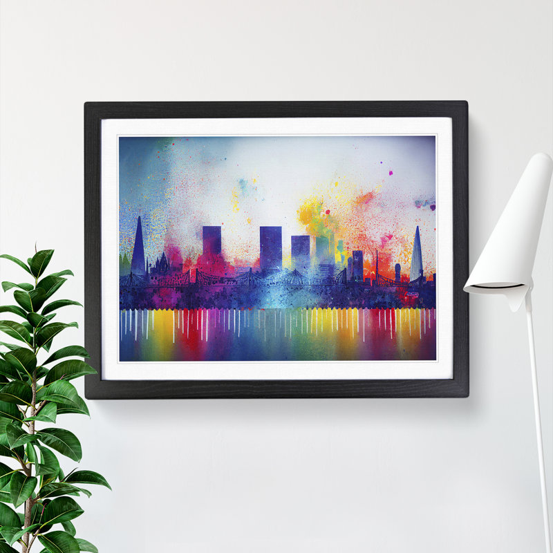 Bold London Skyline Watercolour Vol.2 Abstract - Single Picture Frame Painting, 46cm H x 64cm W x 2cm D, Black Framed