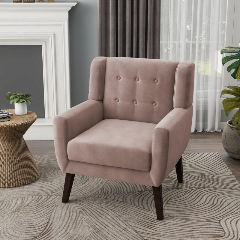 Fauteuil capitonné de 27,5 po de largeur Stephanny, Velours peau de rose