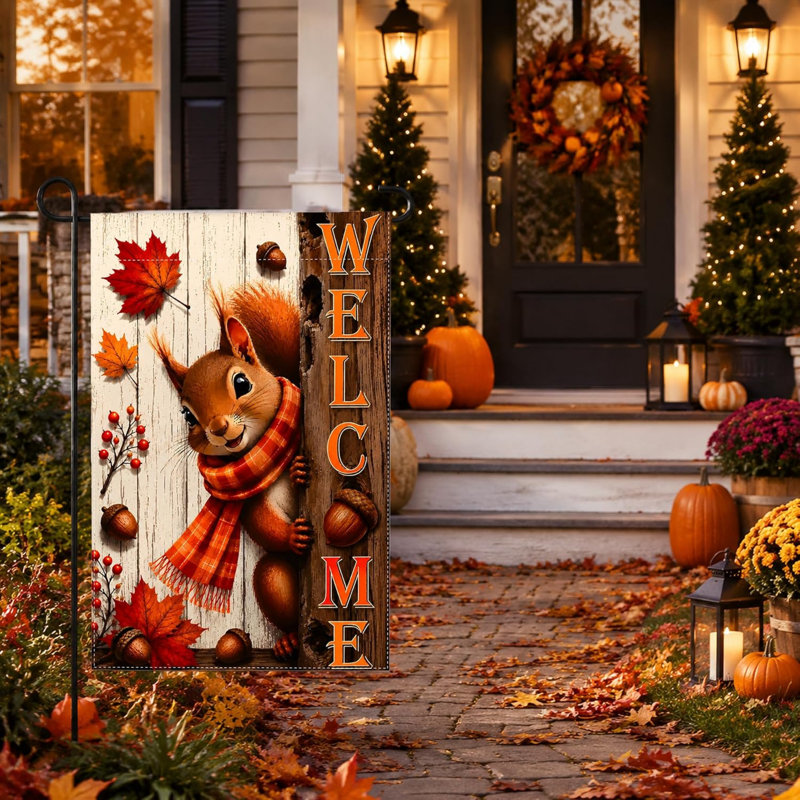 Décorations d'automne - Drapeau de jardin « Bienvenue aux écureuils » | Décorations de l'Action de grâce