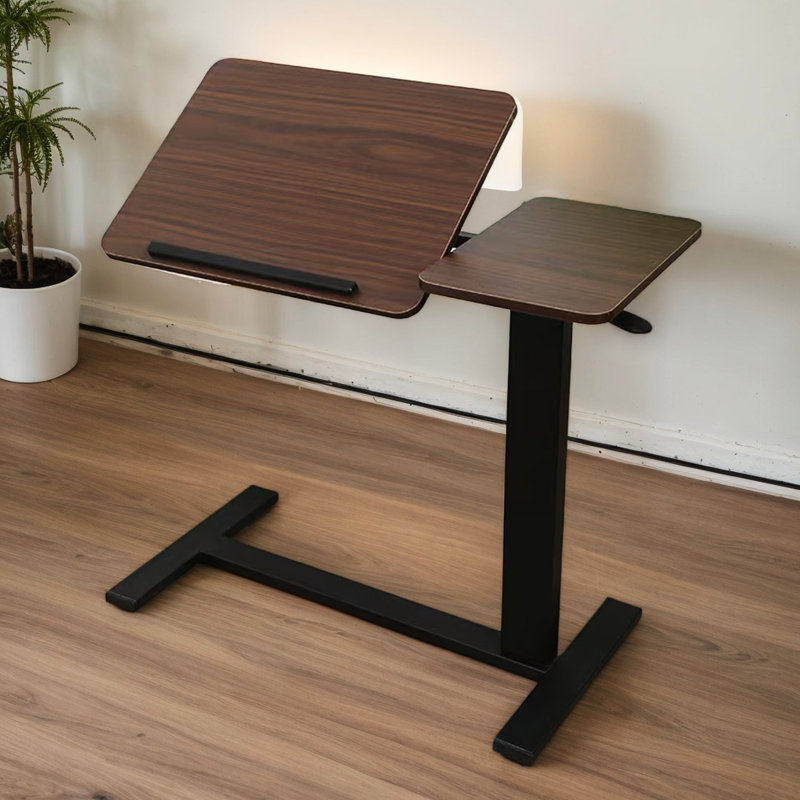 Bureau mobile - Support pour ordinateur portable roulant avec plateau réglable, fonction inclinable, couleur noyer, roues de table de chevet surprise pour la fête des Mères pliables pour la lecture, hauteur réglable, conception sécuritaire