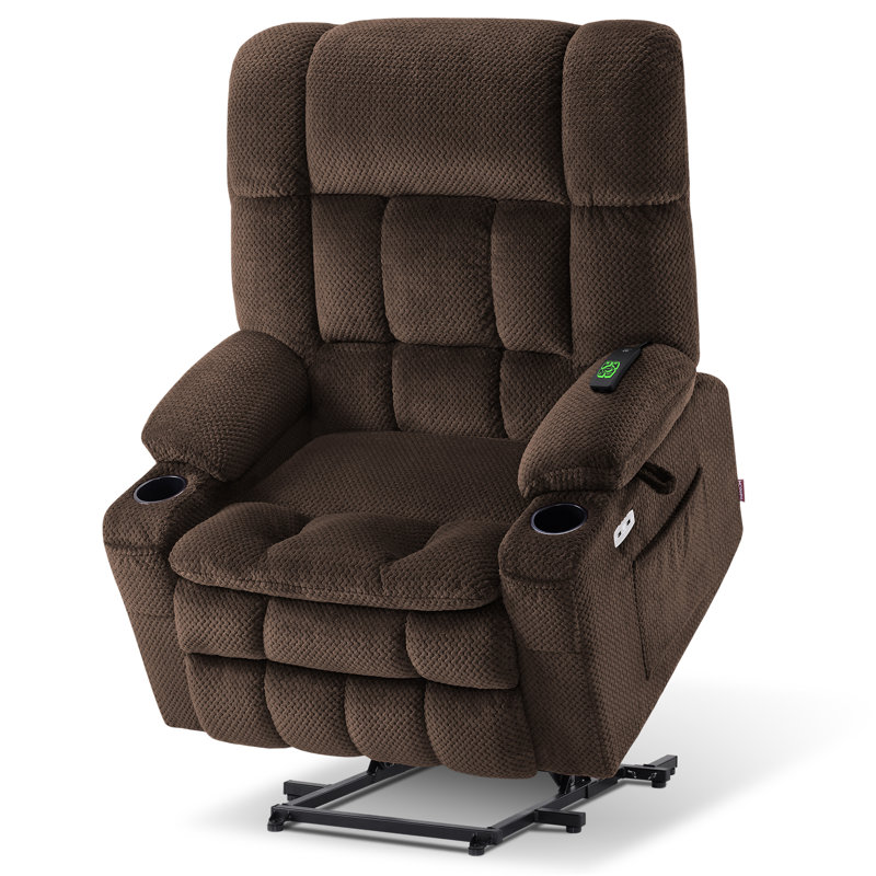 Oversized Dual Motor Power Recliner Lift Chair with Heat and Vibration Massage, Infinite Position, Fabric, Coffee