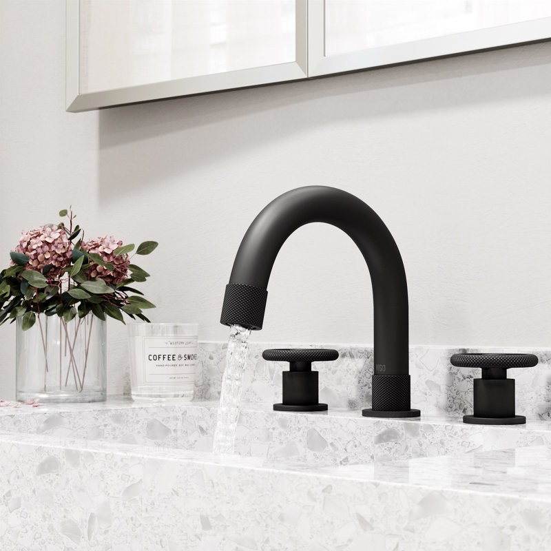 Wythe Widespread 3-Hole Bathroom Faucet, 2-Handle High Arc With Wheel Knob Handles In Matte Black, Matte Black