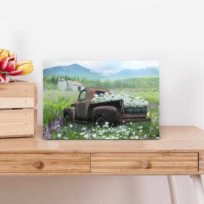 Art contemporain, art abstrait, rustique, pin, marguerite, lavande, paysage, printemps