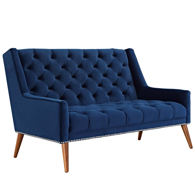 Modway Peruse Tufted Velvet Mid-Century Loveseat, Navy
