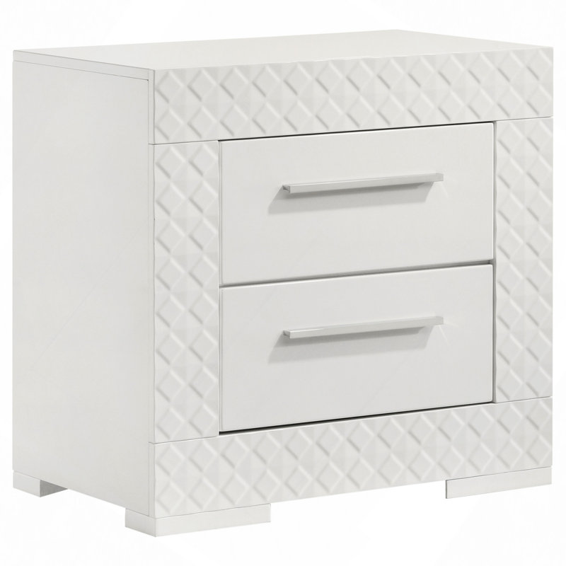 Pierce High Gloss 2-Drawer Nightstand Bedside Table