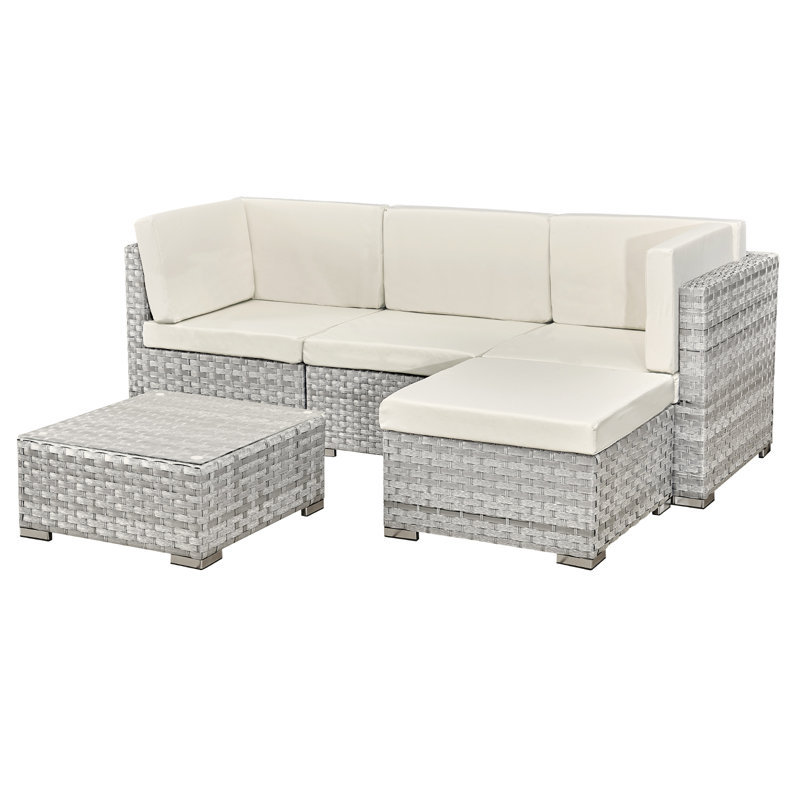 Trinidad Rattan 4 Seat Modular Chaise Lounge Set, Dove Grey