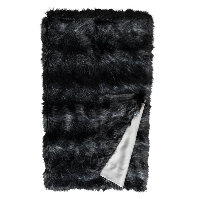 Luxurious Black Faux Fur Throw Blanket 98" x 42"