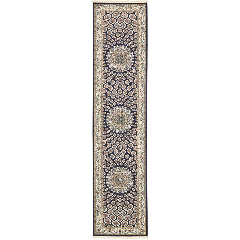 Tapis oriental bleu marine Jackson, Tapis de couloir 2 pi 11 po x 13 pi 1 po