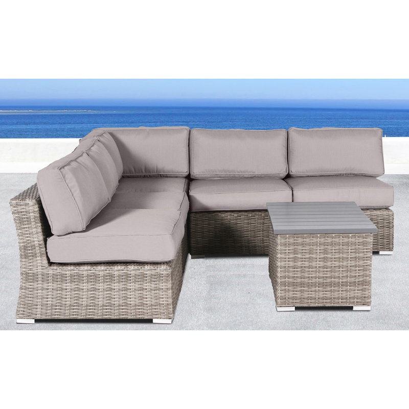 Clivesden 6-Piece Fully Assembled Wicker Seating Group | Outdoor Wicker Patio Sofa, Light Gray, Sunbrella Taupe