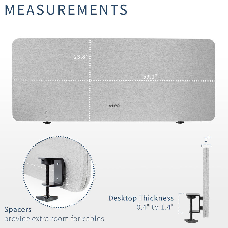 Gray Acoustic Clamp-on Desk Privacy Panel 60" x 24"