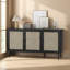 Buffet moderne noir avec 3 portes en rotin naturel - Grande console de rangement pour le vestibule, le salon et la cuisine-691395788-691395791