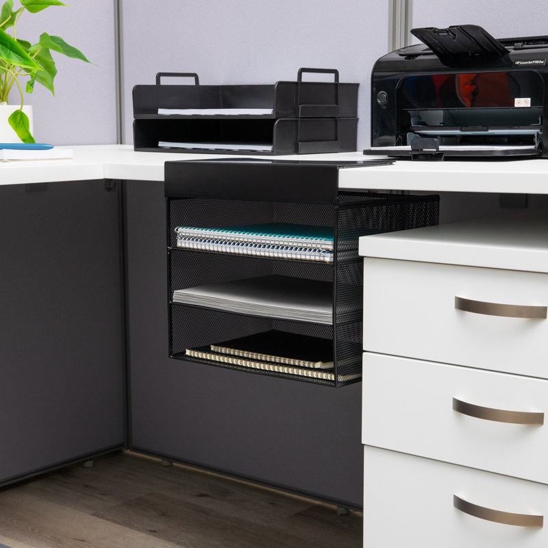 Organisateur de dossiers sous le bureau Mind Reader, aucun outil requis, rangement suspendu pour ordinateurs portables, dossiers et cahiers, métal, noir