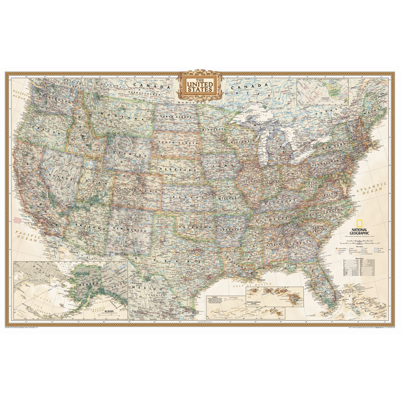 Carte murale direction des états-unis, Agrandie (48 po x 69 po) - Stratifiée