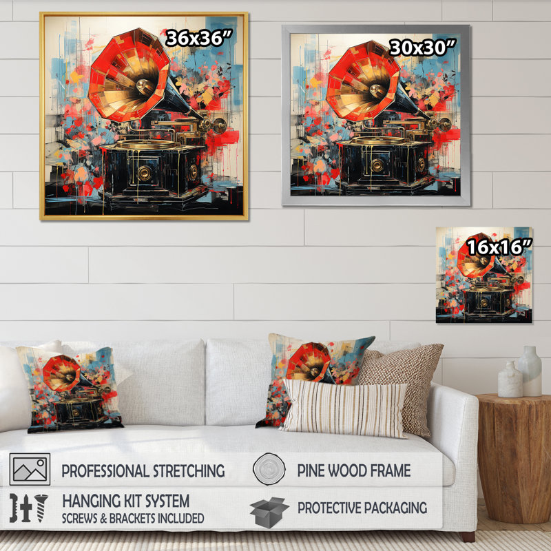«Red Blue Phonograph Collage», reproduction, Toile tendue, H 16 po x l 16 po x P 1 po