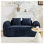 Canapé en chenille courbé bleu foncé avec accoudoirs, design minimaliste pour le salon