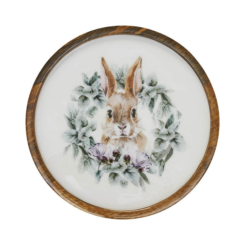 Assiette en bois Bunny Hop naturel avec lapin et couronne, H 11,5 po x l 11,5 po x P 0,75 po