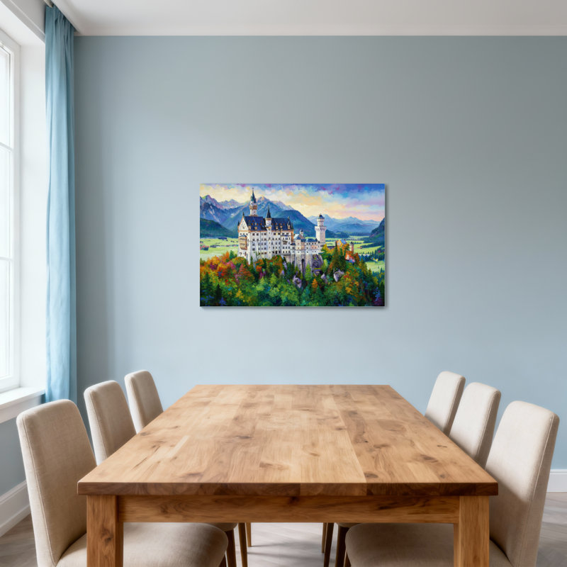 Paysage et nature, paysage de montagne, château, arbres d'automne, ciel, H 12 po x l 18 po