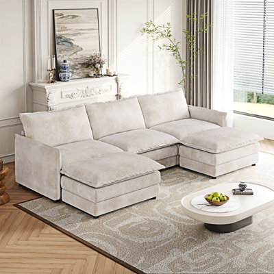Upholstered Sofa Couch With Ottomans