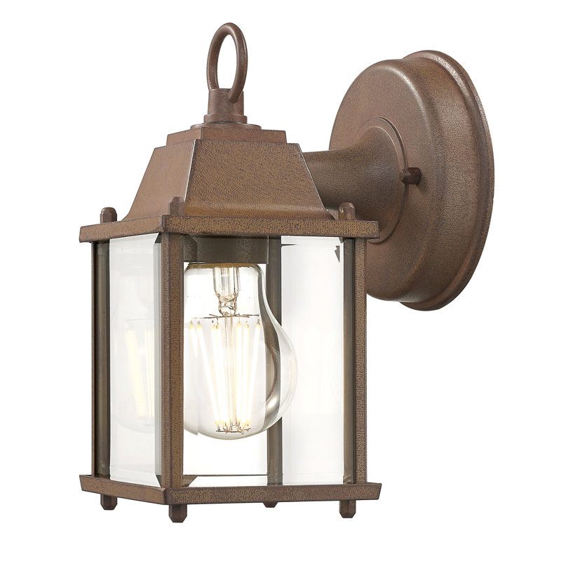 Lanterne murale d'extérieur H 8,5 po Ledbetter, Noyer à nœuds, Verre biseauté transparent