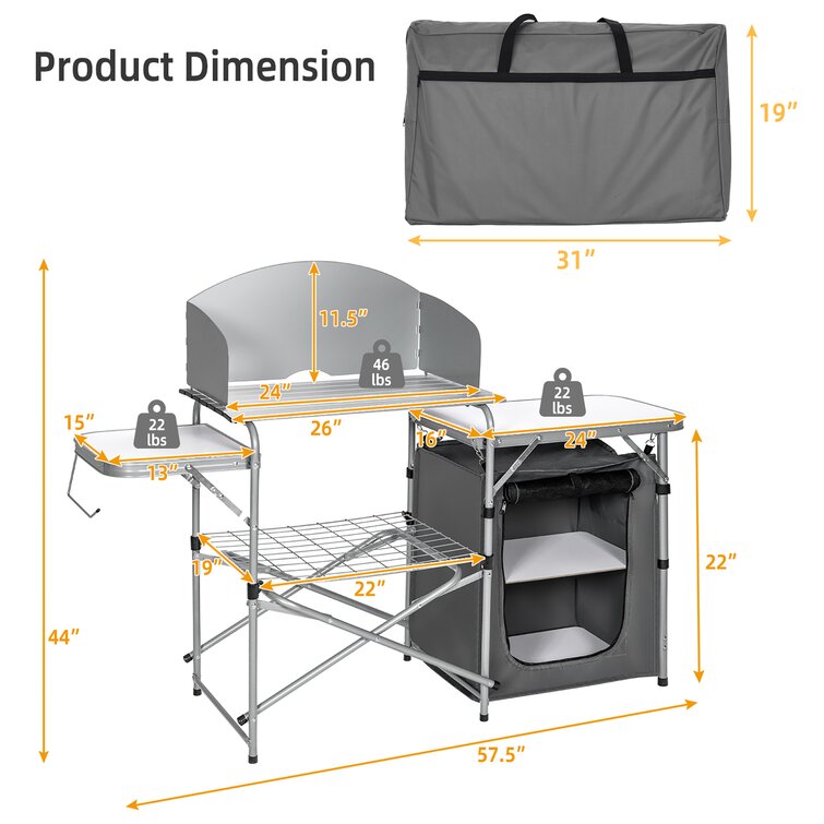 Costway Foldable Camping Table Outdoor BBQ Portable Grilling Stand with Windscreen Bag