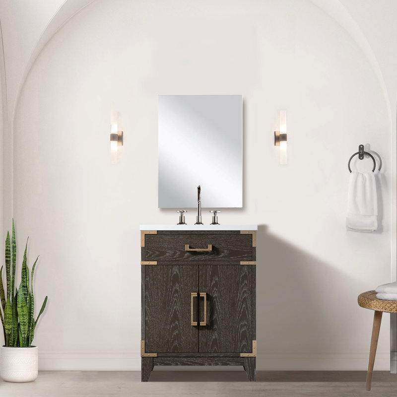 Meuble-lavabo en chêne brun avec plateau en acrylique, 24 po L 18 po x P 18 po, miroir, robinet inclus