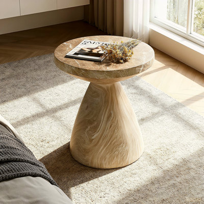 Tables de bout d'extérieur en ciment pour patio, table d'appoint de jardin en faux terrazzo, petite table d'appoint ronde moderne pour l'extérieur, tabouret de jardin en souche d'arbre pour l'intérieur et l'extérieur