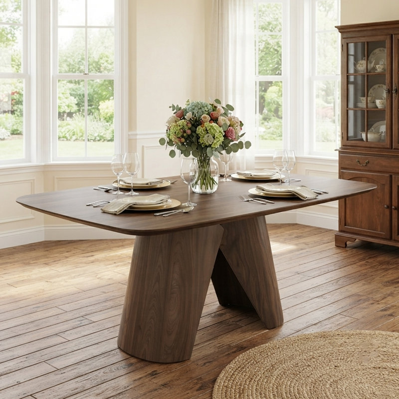 70.9" Modern Dining Table with Sculptural Bendwood Base for 6 People, Walnut
