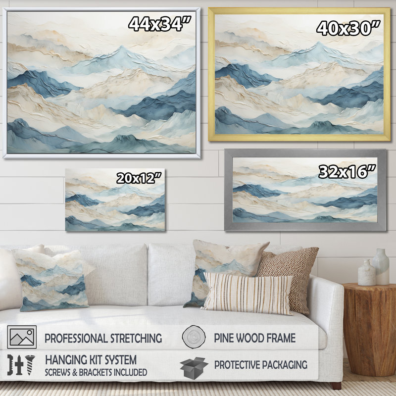 «Minimalisme gris et bleu, brise de montagne - paysage montagneux, reproduction d'art sur toile», Toile tendue