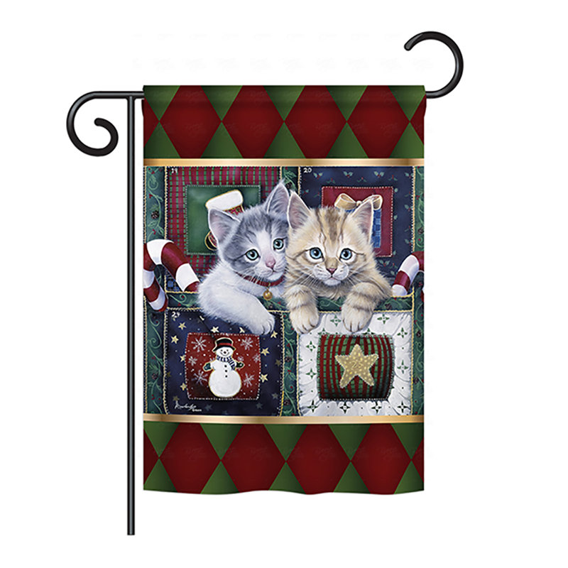 Drapeau maison en polyester à 2 côtés christmas calendar chatons, H 18,5 po x l 13 po