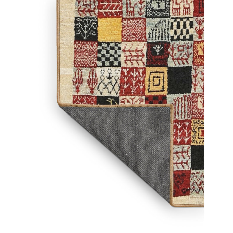Tapis beige/noir/rouge contemporain, Rectangle 7 pi x 10 pi