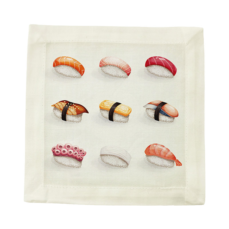 Sushi Town Hemstitch Cocktail 6" Linen/Cotton Napkin